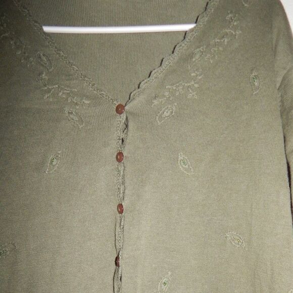 KATHIE LEE women's small thin olive green button front cardigan sweater - Picture 7 of 11